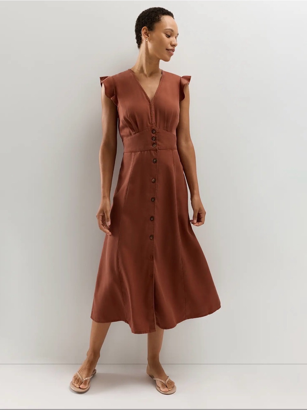 Quince Vintage Wash Tencel Button Front Midi Dress size large in terracotta - Picture 8 of 8